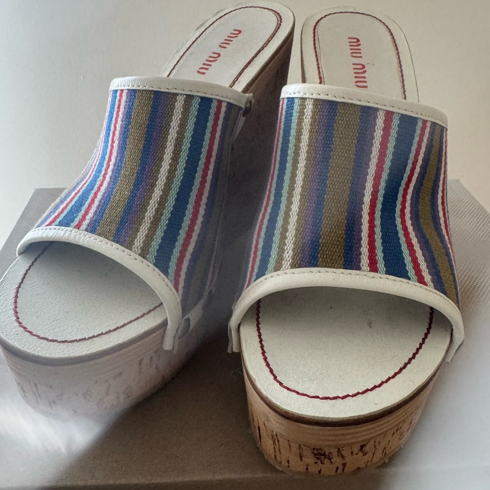 AS SEEN ON JESSICA SIMPSON NEWLYEDS MIU MIU STRIPED WEDGES 37